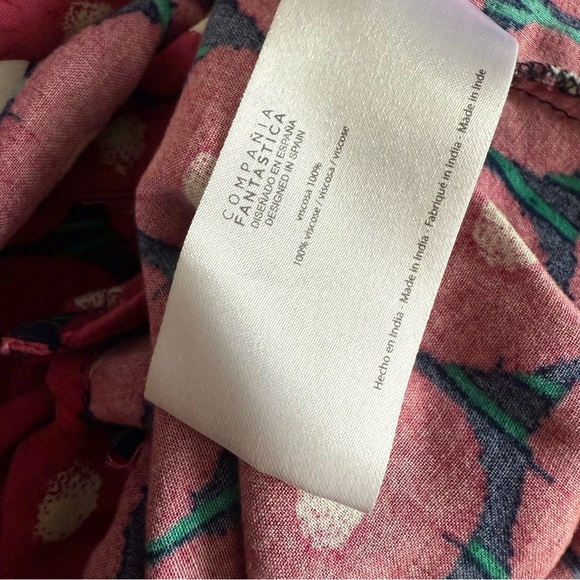 RED MARIGOLD FLORAL PRINT FLOWING GRANDAD COLLAR SHIRT BY COMPANIA FANTASTICA S - Picture 9 of 10